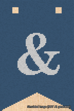 A simulated image of the stitched needlepoint design: Banner 18m Forked Ampersand White on Blue. Not A.I. generated.