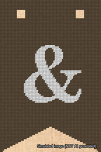 A simulated image of the stitched needlepoint design: Banner 18m Forked Ampersand White on Brown. Not A.I. generated.