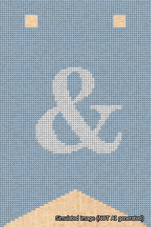 A simulated image of the stitched needlepoint design: Banner 18m Forked Ampersand White on Light Blue. Not A.I. generated.