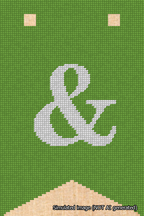 A simulated image of the stitched needlepoint design: Banner 18m Forked Ampersand White on Light Green. Not A.I. generated.