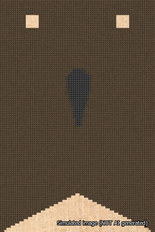 A simulated image of the stitched needlepoint design: Banner 18m Forked Apostrophe Black on Brown. Not A.I. generated.
