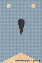 A simulated image of the stitched needlepoint design: Banner 18m Forked Apostrophe Black on Light Blue. Not A.I. generated.