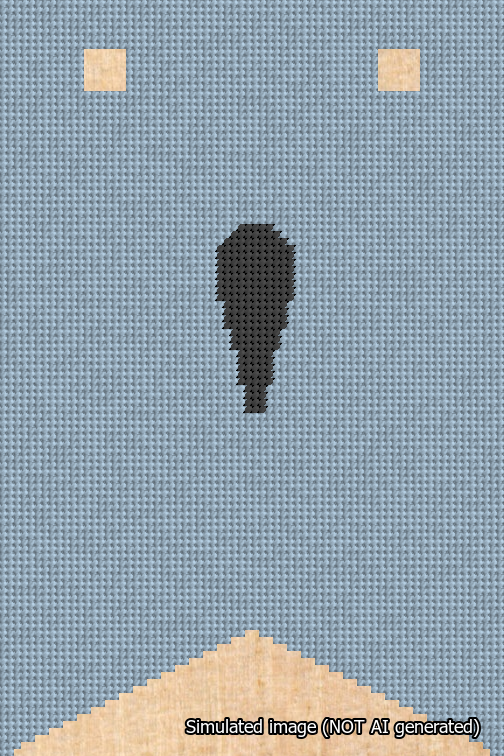 A simulated image of the stitched needlepoint design: Banner 18m Forked Apostrophe Black on Light Blue. Not A.I. generated.