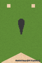 A simulated image of the stitched needlepoint design: Banner 18m Forked Apostrophe Black on Light Green. Not A.I. generated.