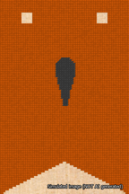 A simulated image of the stitched needlepoint design: Banner 18m Forked Apostrophe Black on Orange. Not A.I. generated.