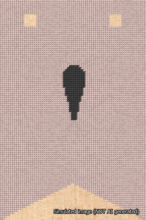 A simulated image of the stitched needlepoint design: Banner 18m Forked Apostrophe Black on Pink. Not A.I. generated.