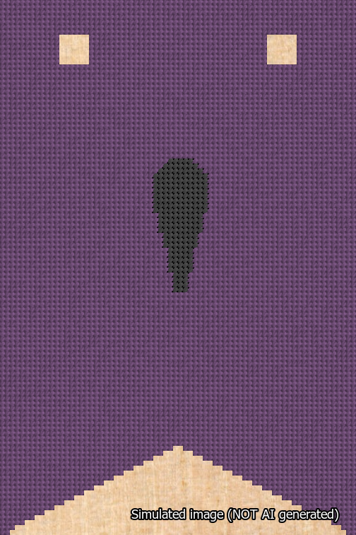 A simulated image of the stitched needlepoint design: Banner 18m Forked Apostrophe Black on Purple. Not A.I. generated.