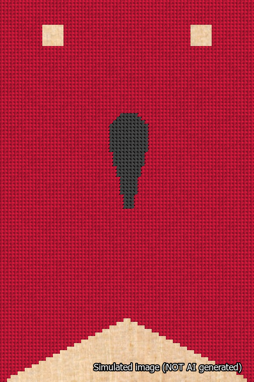 A simulated image of the stitched needlepoint design: Banner 18m Forked Apostrophe Black on Red. Not A.I. generated.