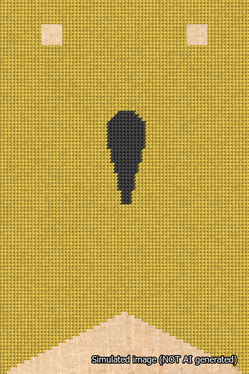 A simulated image of the stitched needlepoint design: Banner 18m Forked Apostrophe Black on Yellow. Not A.I. generated.