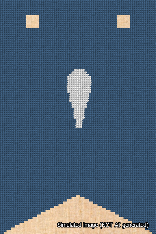 A simulated image of the stitched needlepoint design: Banner 18m Forked Apostrophe White on Blue. Not A.I. generated.