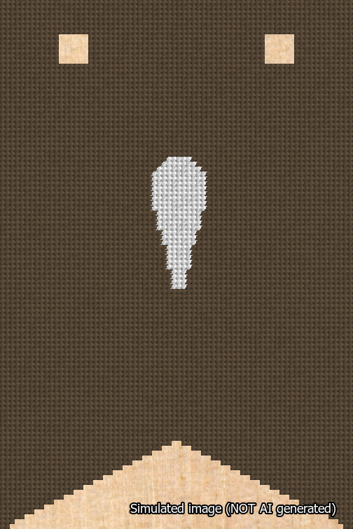 A simulated image of the stitched needlepoint design: Banner 18m Forked Apostrophe White on Brown. Not A.I. generated.