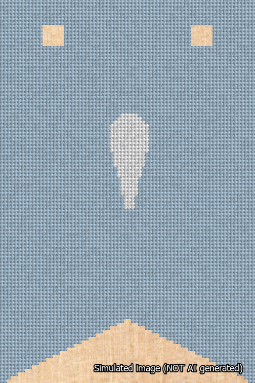 A simulated image of the stitched needlepoint design: Banner 18m Forked Apostrophe White on Light Blue. Not A.I. generated.