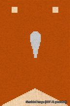 A simulated image of the stitched needlepoint design: Banner 18m Forked Apostrophe White on Orange. Not A.I. generated.