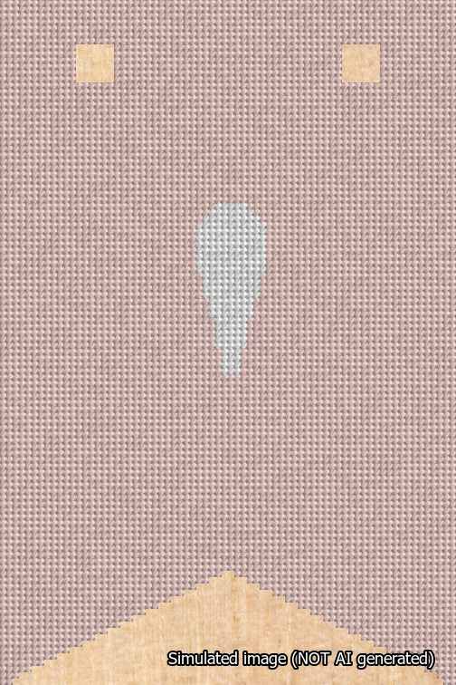 A simulated image of the stitched needlepoint design: Banner 18m Forked Apostrophe White on Pink. Not A.I. generated.