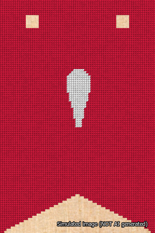 A simulated image of the stitched needlepoint design: Banner 18m Forked Apostrophe White on Red. Not A.I. generated.