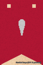 A simulated image of the stitched needlepoint design: Banner 18m Forked Apostrophe White on Red. Not A.I. generated.