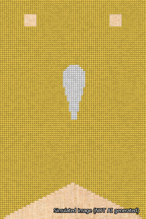 A simulated image of the stitched needlepoint design: Banner 18m Forked Apostrophe White on Yellow. Not A.I. generated.