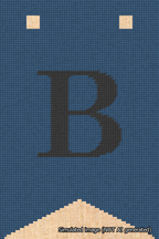 A simulated image of the stitched needlepoint design: Banner 18m Forked B Black on Blue. Not A.I. generated.