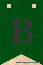 A simulated image of the stitched needlepoint design: Banner 18m Forked B Black on Green. Not A.I. generated.