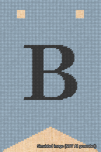A simulated image of the stitched needlepoint design: Banner 18m Forked B Black on Light Blue. Not A.I. generated.