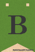 A simulated image of the stitched needlepoint design: Banner 18m Forked B Black on Light Green. Not A.I. generated.