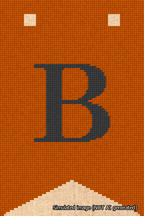 A simulated image of the stitched needlepoint design: Banner 18m Forked B Black on Orange. Not A.I. generated.
