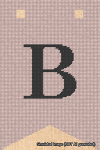 A simulated image of the stitched needlepoint design: Banner 18m Forked B Black on Pink. Not A.I. generated.
