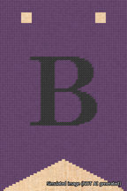 A simulated image of the stitched needlepoint design: Banner 18m Forked B Black on Purple. Not A.I. generated.