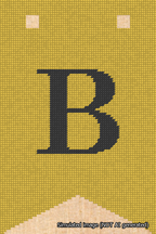 A simulated image of the stitched needlepoint design: Banner 18m Forked B Black on Yellow. Not A.I. generated.