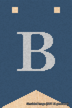 A simulated image of the stitched needlepoint design: Banner 18m Forked B White on Blue. Not A.I. generated.