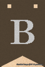 A simulated image of the stitched needlepoint design: Banner 18m Forked B White on Brown. Not A.I. generated.