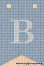 A simulated image of the stitched needlepoint design: Banner 18m Forked B White on Light Blue. Not A.I. generated.