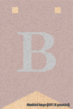 A simulated image of the stitched needlepoint design: Banner 18m Forked B White on Pink. Not A.I. generated.