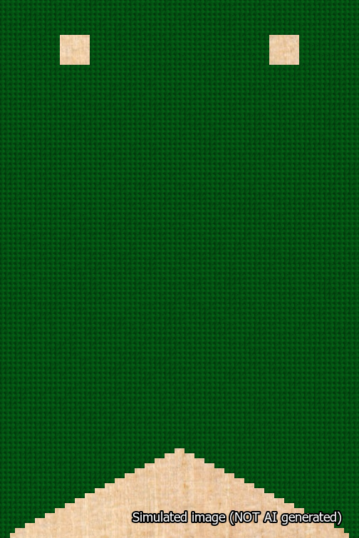 A simulated image of the stitched needlepoint design: Banner 18m Forked Blank Green. Not A.I. generated.