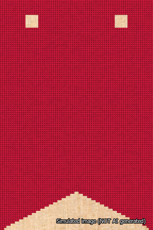 A simulated image of the stitched needlepoint design: Banner 18m Forked Blank Red. Not A.I. generated.