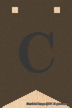 A simulated image of the stitched needlepoint design: Banner 18m Forked C Black on Brown. Not A.I. generated.
