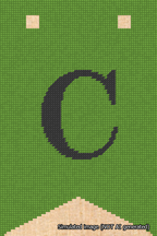 A simulated image of the stitched needlepoint design: Banner 18m Forked C Black on Light Green. Not A.I. generated.