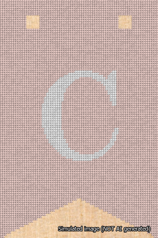 A simulated image of the stitched needlepoint design: Banner 18m Forked C White on Pink. Not A.I. generated.