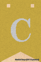 A simulated image of the stitched needlepoint design: Banner 18m Forked C White on Yellow. Not A.I. generated.