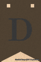 A simulated image of the stitched needlepoint design: Banner 18m Forked D Black on Brown. Not A.I. generated.