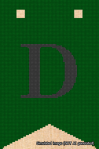 A simulated image of the stitched needlepoint design: Banner 18m Forked D Black on Green. Not A.I. generated.