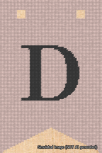 A simulated image of the stitched needlepoint design: Banner 18m Forked D Black on Pink. Not A.I. generated.
