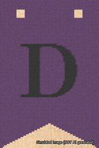 A simulated image of the stitched needlepoint design: Banner 18m Forked D Black on Purple. Not A.I. generated.