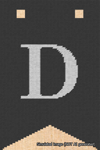 A simulated image of the stitched needlepoint design: Banner 18m Forked D White on Black. Not A.I. generated.