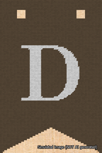 A simulated image of the stitched needlepoint design: Banner 18m Forked D White on Brown. Not A.I. generated.