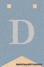 A simulated image of the stitched needlepoint design: Banner 18m Forked D White on Light Blue. Not A.I. generated.