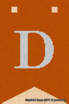 A simulated image of the stitched needlepoint design: Banner 18m Forked D White on Orange. Not A.I. generated.