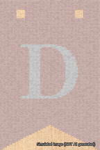 A simulated image of the stitched needlepoint design: Banner 18m Forked D White on Pink. Not A.I. generated.