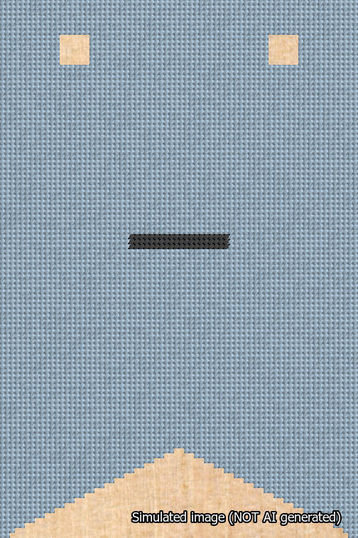 A simulated image of the stitched needlepoint design: Banner 18m Forked Dash Black on Light Blue. Not A.I. generated.