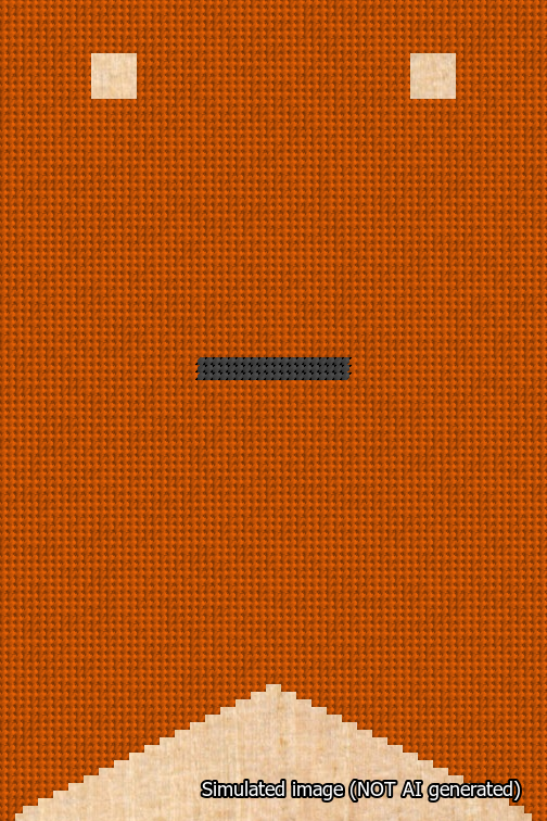 A simulated image of the stitched needlepoint design: Banner 18m Forked Dash Black on Orange. Not A.I. generated.
